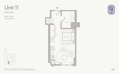 Floor plan for studio, 1 bath, 415 sqft